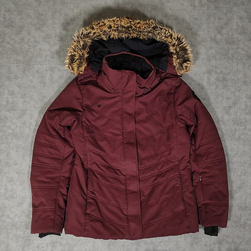 Obermeyer Tuscany II Women's Ski Jacket Size 2 Burgundy Faux Fur Hood Waterproof